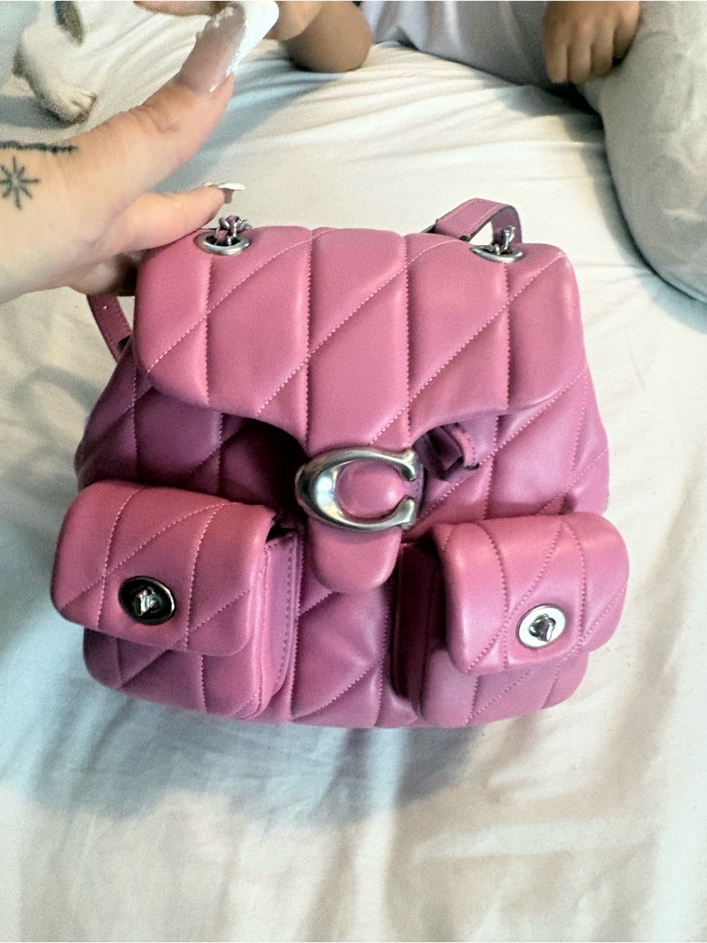 Coach Quilted Pink Mini Backpack with Silver C Accent